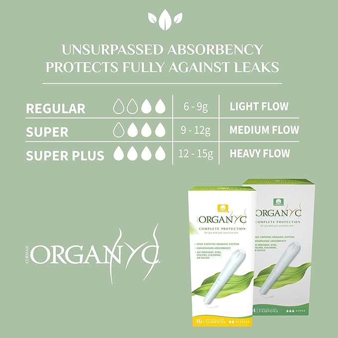 Organyc 100% Certified Organic Cotton Tampons, Cardboard Applicator, Free from Chlorine, Perfumes, Rayon and Chemicals, Regular, 16 Count (Pack of 2)