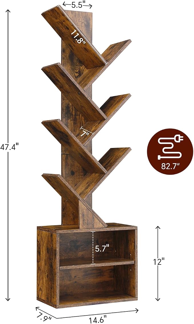 SUNMORY 6 Tier Tree Bookshelf with Lights, Bookcase with Storage Organizer | Dimmable LED Corner Bookshelf, Small Book Case, Narrow Floor Standing Book Shelf for Living Room, Bedroom & Home Office