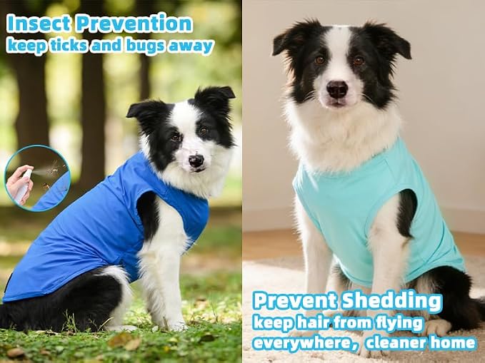 Cooling Sunblock Dog Clothes for Large Dogs, 2 Pack UPF50+ UV & Insect Protection Quick Dry Dog T Shirts for Outdoor, Anti-Hair Loss Breathable Sleeveless Pet Vest Tank Tops, Blue&Green, XL