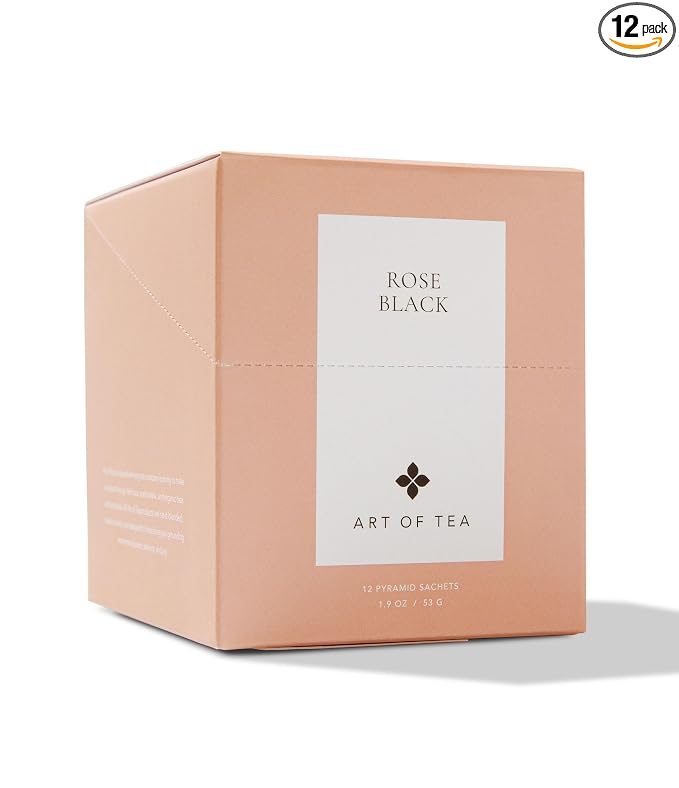 Art of Tea Rose Black Tea Bags 12 Count, Premium Floral Black Tea with Rose Petals, Smooth Aromatic Caffeinated Gourmet Tea, Elegant Hot or Iced Tea Bags