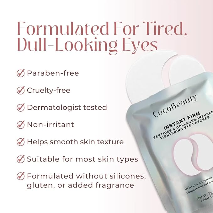 COCOBEAUTY InstaFirm Eye Patches – Under Eye Mask for Puffiness and Dark Circles – Topicals Eye Treatment for Women & Men – Eye Bags Solution – Hydrating Eye Masks for Health and Beauty (8 pairs)