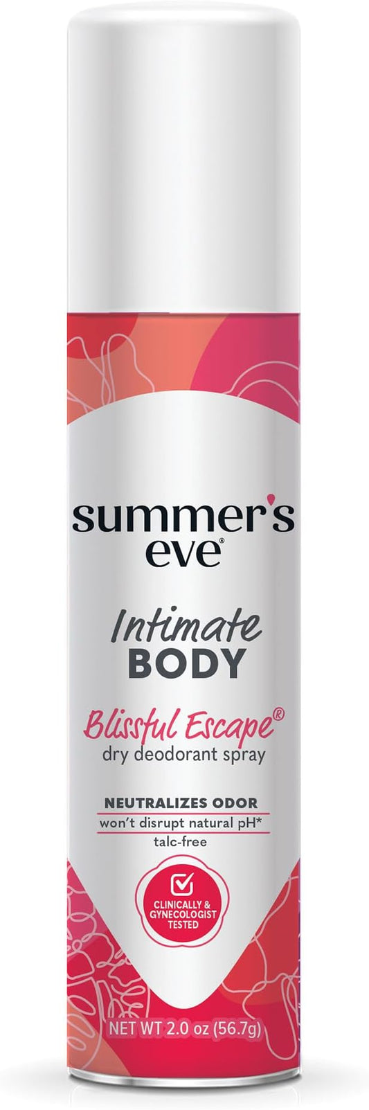 Summer's Eve Daily Refreshing Feminine Spray, Blissful Escape, Daily Body Spray for Women, Feminine Care that Neutralizes & Reduces Body Odor, Gynecologist-Tested, 2 oz