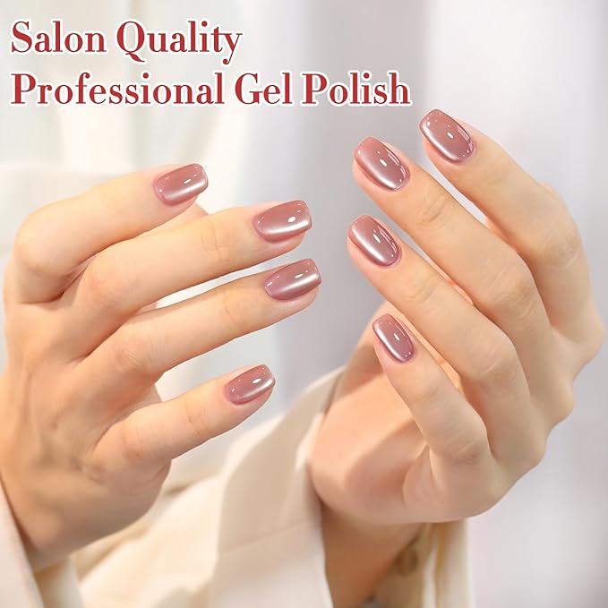 Double Rhythm 15ML Jelly Glass Cat Eye Gel Polish with Magnet Holographic Glitter Shimmer Translucent Sheer Color Salon Soak Off Magnetic Nail at Home (Rose Nude -MC1200)