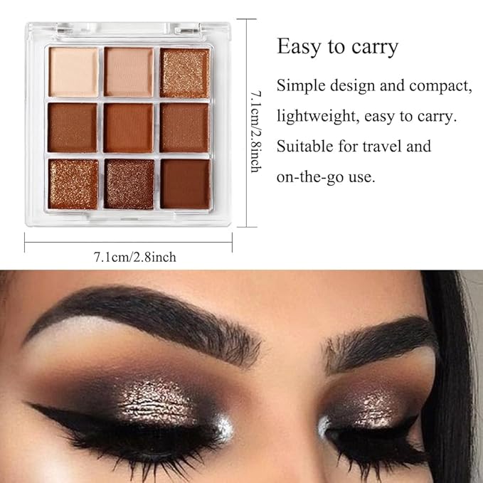 Neutral Nude Brown Eyeshadow Palette, 9 Colors Glitter Matte Eye Shadow Palette Makeup, Rose Gold Dark Brown Bronze Eyeshadow Palette, Highly Pigmented Waterproof Chocolate Eyeshadow Palette