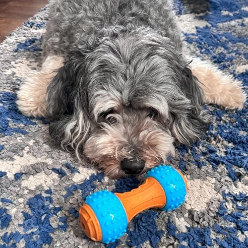 SPOT Bam-Bones Plus Gigglers Dumbbell Durable Dog Chew Toy, for Medium Aggressive Chewers, Bamboo Fiber & Nylon, Dual Texture, Massaging Rubber Ends, Peanut Butter Flavor, 5.5 in