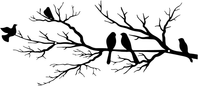 ESTART Metal Birds Wall Art, Metal Vivid Birds on Branch Silhouette Wall Decor Black Leaves with Bird Outdoor Hanging Wall Sculpture for Home Balcony Garden (Small)