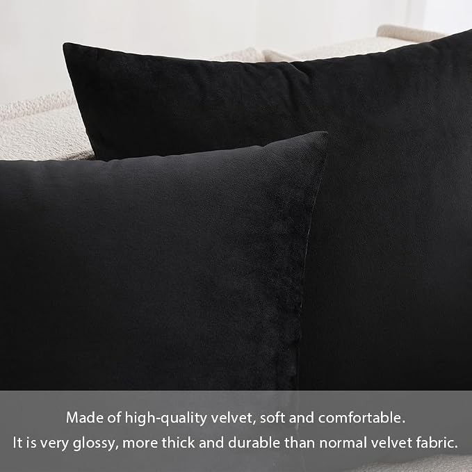 MIULEE 24x24 Inch Euro Velvet Throw Pillow Cover Set of 1 Black | Soft Luxury Decorative Throw Pillow Cover, Single Cushion Case, Home Decor for Chair Couch Sofa Bedroom Car Bed