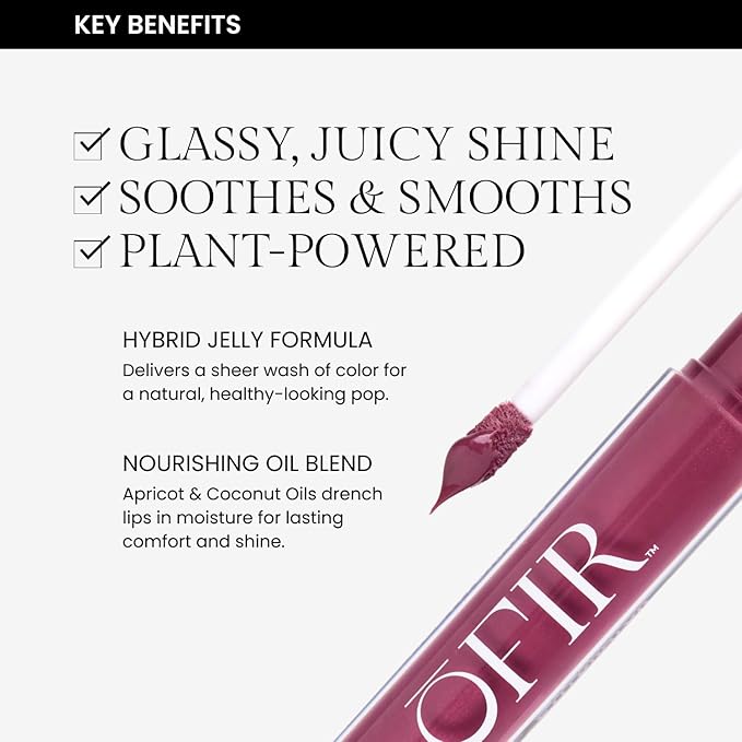 OFIR Hue Hydrator Sheer Lip Jelly | Luminous Gloss Shine Formula With Apricot Oil, Coconut Oil, Vitamin E for Subtle Color | Vegan, Cruelty Free Hydrating lip Balm | Sangria - Rich Berry, 0.135 Fl oz