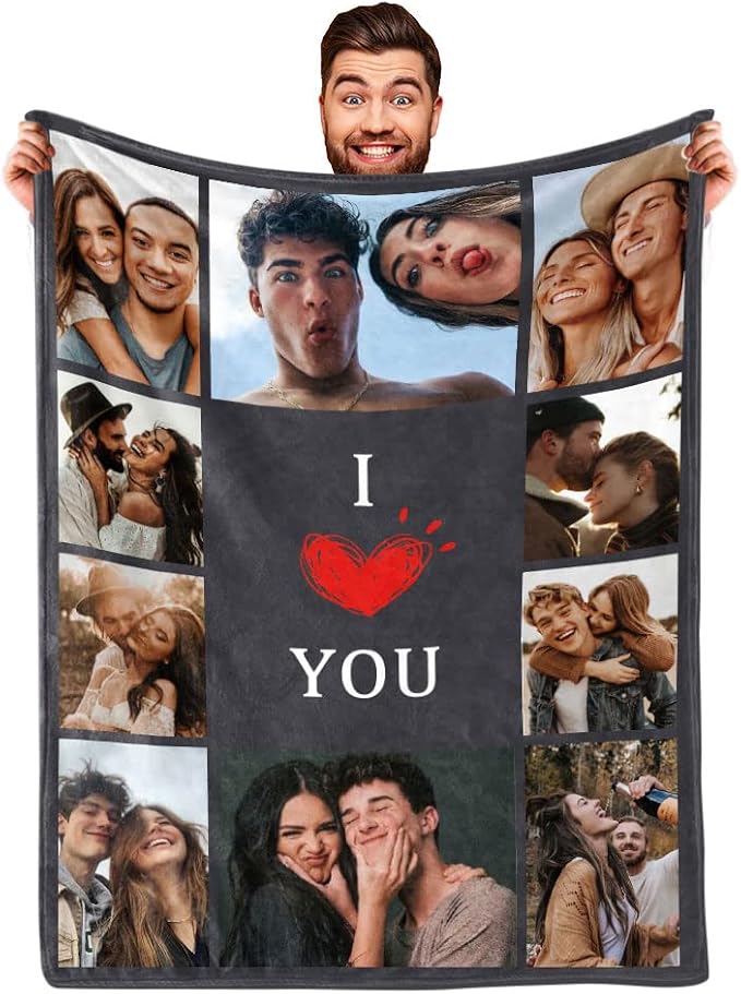 Custom Blanket with Photo I Love You Girlfriend Boyfriend Blankets Gift,Personalized Picture Blanket for Mom Dad,Husband Wife Anniversary Birthday Gifts,Ultra Soft Fleece Bed Blanket