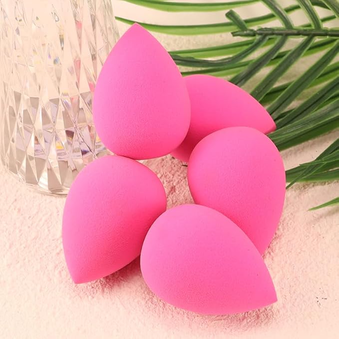 BEAKEY 5 Pcs Makeup Sponges, Latex-Free Beauty Sponge for Flawless Liquid, Cream, and Powder Application, Rose Pink Sponges