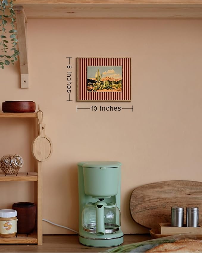 ZZLWBKGL Western Wall Decor Cactus Canvas Art Desert Framed Wall Art | Mid Century Southwestern Artwork Nature Striped Paintings for Living Room Bedroom Study