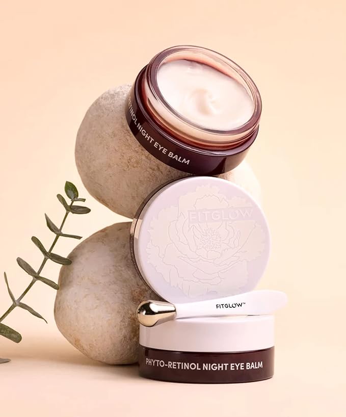 Fitglow Beauty Phyto-Retinol Night Eye Balm | Gentle Plant-Based Anti-Aging Eye Skincare | Smooths Fine Lines, Locks Moisture & Restores Bounce | Includes Acupressure Tool | 15ml