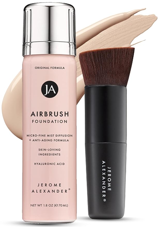 Jerome Alexander MagicMinerals AirBrush Foundation – 2 Piece Set with Airbrush Foundation and Kabuki Brush - Spray Makeup with Anti-aging Ingredients for Smooth Radiant Skin - Fair