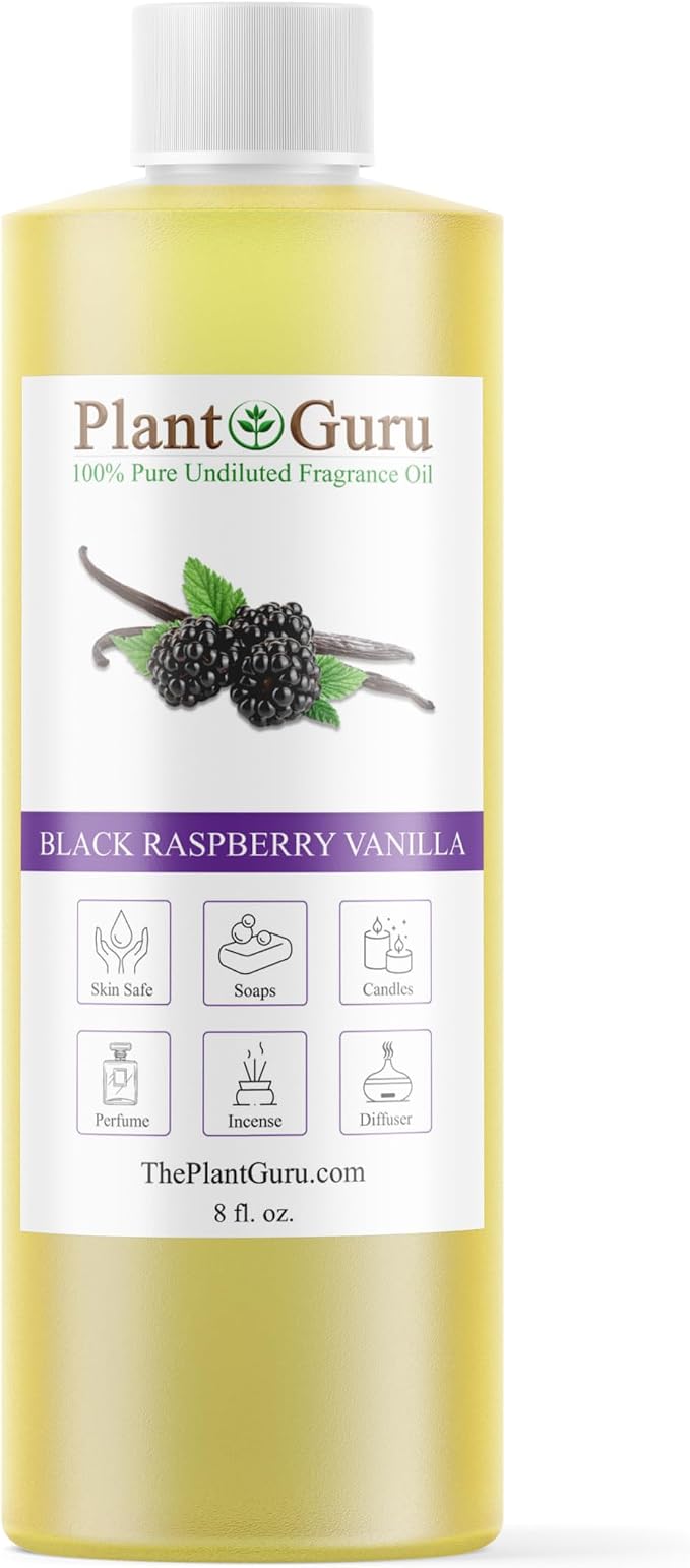 Black Raspberry Vanilla Fragrance Oil 8 fl. oz. Scented Oil for DIY Soap Making, Candles, Bath Bombs, Body Butters. Used in Aromatherapy Diffusers, Burners and Warmers. Add to Lotions and Creams.