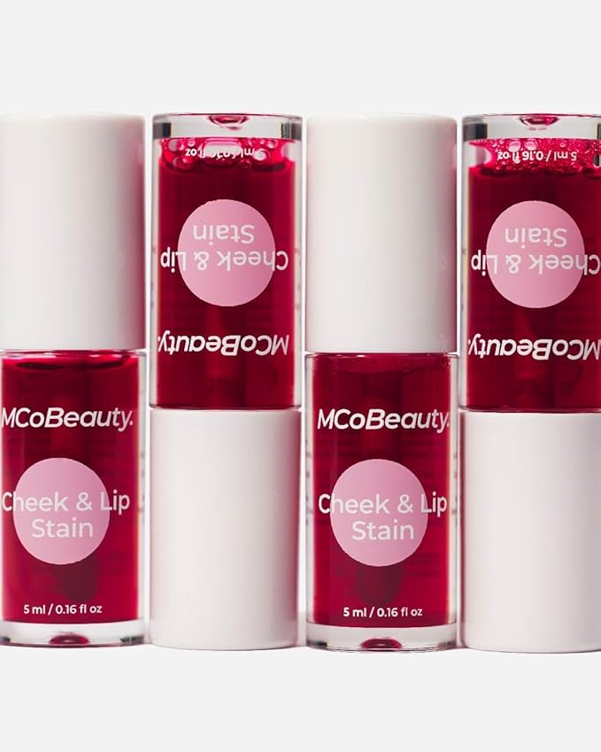 MCoBeauty - Cheek and Lip Stain 2-in-1 Tint - Buildable Rosy Red Color with Vitamin B5 and More - Versatile Water-Based Blush and Lip Tint - Beauty Products