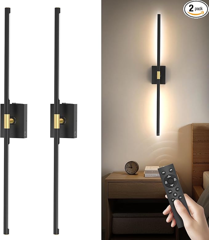 Battery Operated Wall Sconces Set of 2, Wireless Rechargeable Wall Lights | 10000mAh, Remote Control, 4CCT Dimmable, 360° Rotation, Modern Home Decor for Living Room, Bedroom, Hallway, Picture Lighting