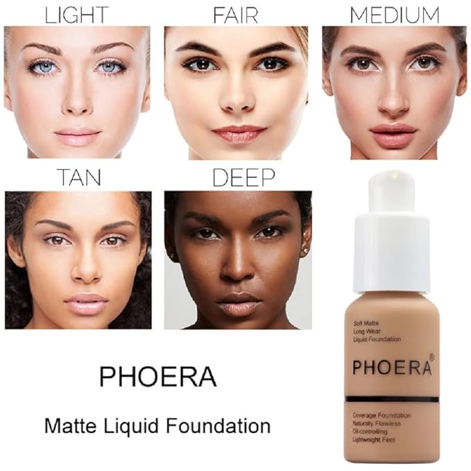 2 Pack PHOERA Foundation 102# Nude and 104# Buff Beige,Soft Matte Oil Control Liquid Foundation.