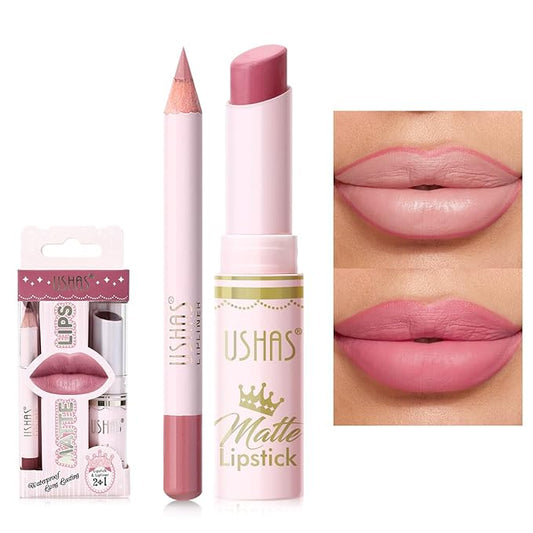 USHAS 2 in 1 Waterproof Lipstick and Lip Liner Combo Set - Long Lasting Matte Lipstick Pen with Lip Liner Set Makeup Kit (S11, Pack of 1)