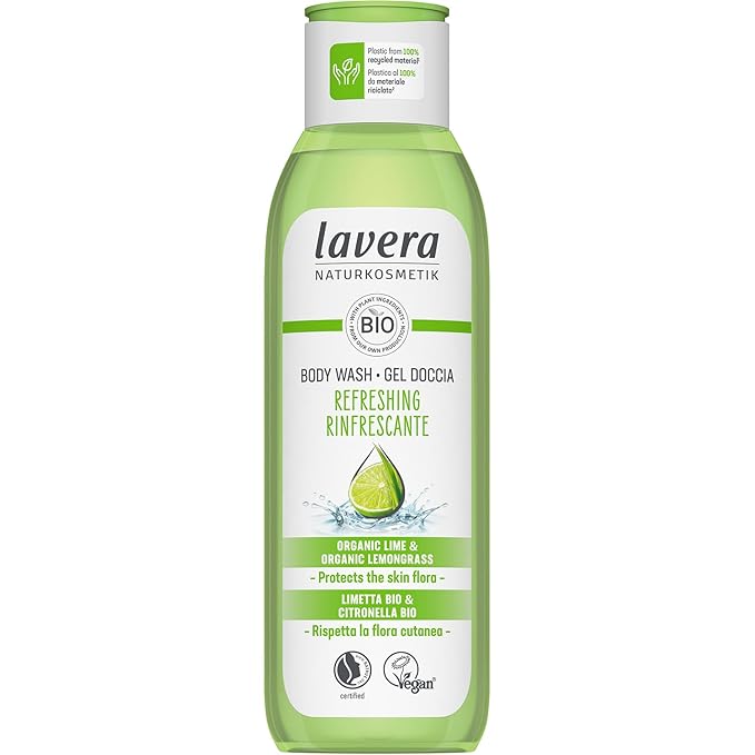 lavera Body Wash Refreshing - gentle cleansing with lime & lemongrass - pH-neutral - for dry & sensitive skin - PETA certified - vegan - natural cosmetics - 8.45 fl.oz.