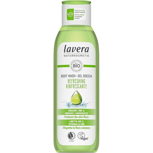 lavera Body Wash Refreshing - gentle cleansing with lime & lemongrass - pH-neutral - for dry & sensitive skin - PETA certified - vegan - natural cosmetics - 8.45 fl.oz.