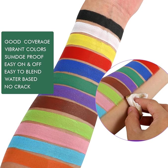 Professional Face Paint Kit, Bowitzki 12 Colors Non Toxic Hypoallergenic Water Based FDA Compliant Professional Halloween Makeup Body Face Painting Colors