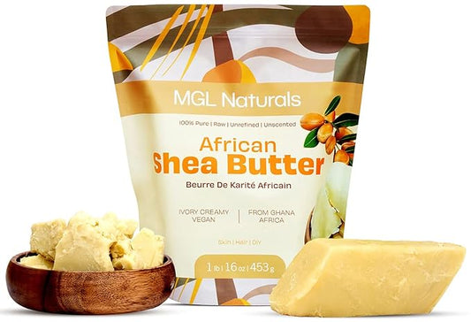 MGL Naturals Raw African Shea Butter Ivory 1 lb, 100% Pure and Unrefined. Nourish and moisturize skin and hair. Use alone or DIY recipes. From Ghana, West Africa. (1 lb)