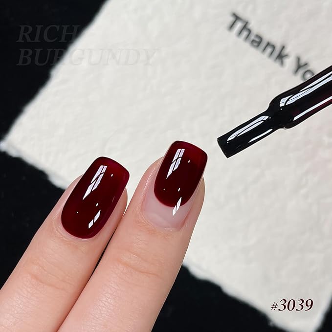 GAOY Jelly Red Gel Nail Polish, 16ml Sheer Translucent Soak Off Gel Polish, UV Light Cure for Nail Art DIY at Home, 3039 Rich Burgundy