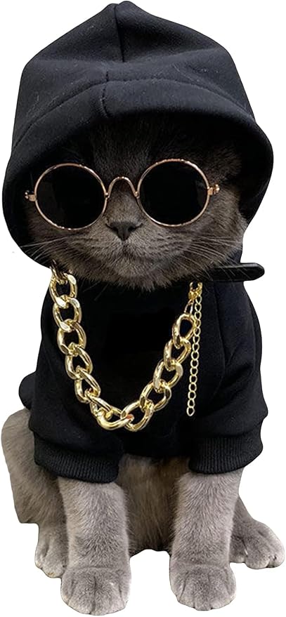 3Pcs Dog Hoodie Cat Apparel Dog Custume Set with Necklace and Sunglasses Pet Clothes for Puppy Small Medium Dogs Cats Multicolor M