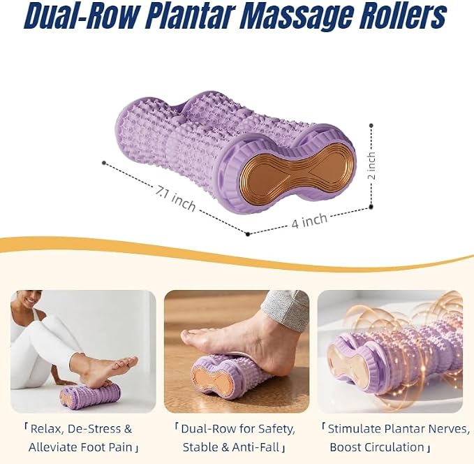 Foot Massage Ball & Foot Roller 3-in-1 Set, Plantar Fasciitis Relief, Portable Dual-Roller Massager, Stimulates & Activates Plantar Nerves, Relieves Foot Pain and Soreness, Improves Blood Circulation