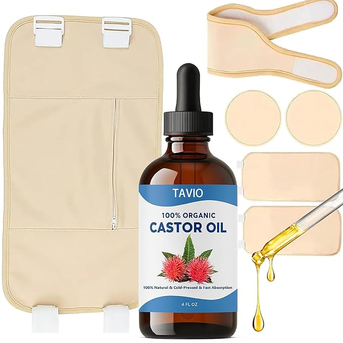 Tavio Castor Oil Pack, Organic Cotton Castor Oil Pack Wrap Kit, Wellness Packs for Liver Support, Digestion Aid, Muscle Relaxation & Detox, Reusable & Comfortable