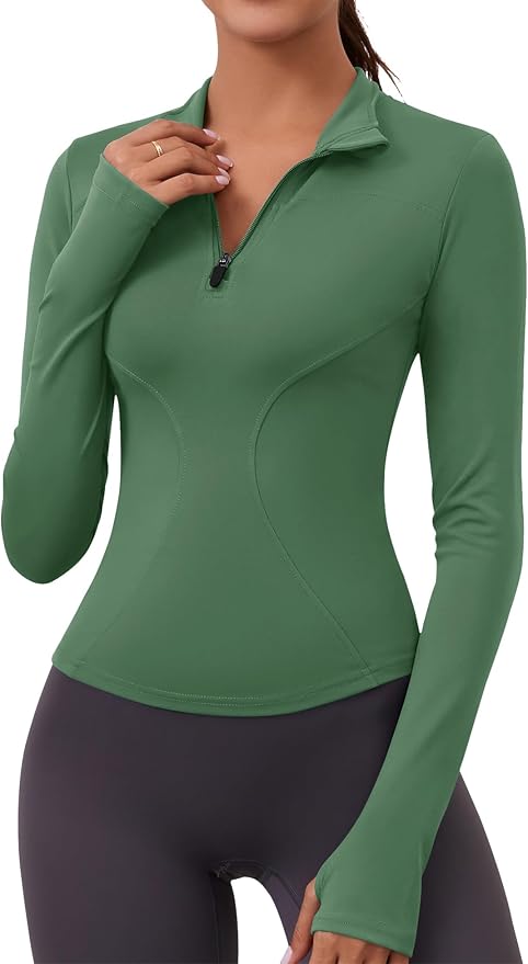LOMON Womens Long Sleeve Workout Tops Quick Dry Quarter Zip Pullover Crop Yoga Athletic Slim Fit Shirts