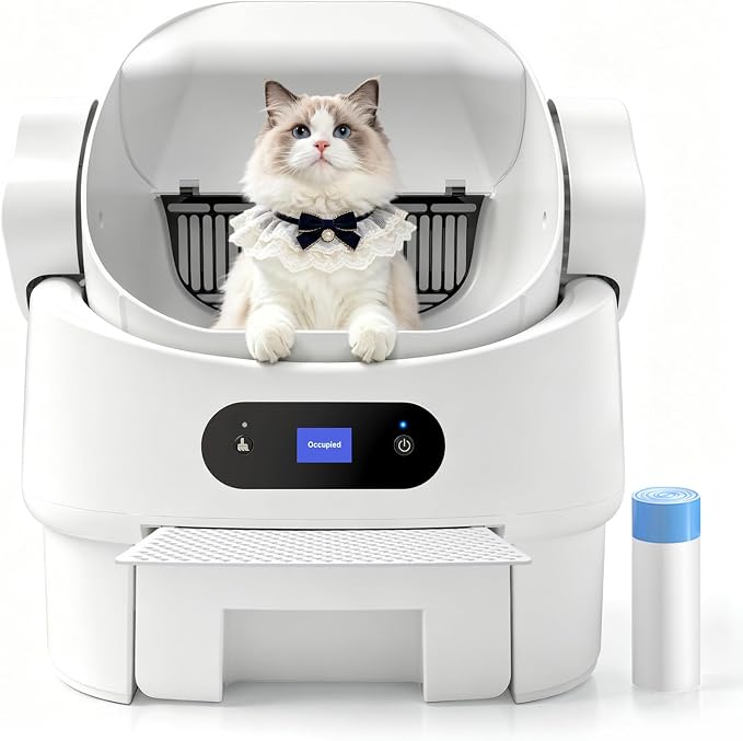 Automatic Cat Litter Box,Self Cleaning,Infrared Sensor,Display,8L Waste Bin | Spacious Interior,Ultra-Quiet,Kitten & Senior Friendly,Clumping Litter Compatible,Anti-Pinch,Tool-Free Clean,Open-Top,White