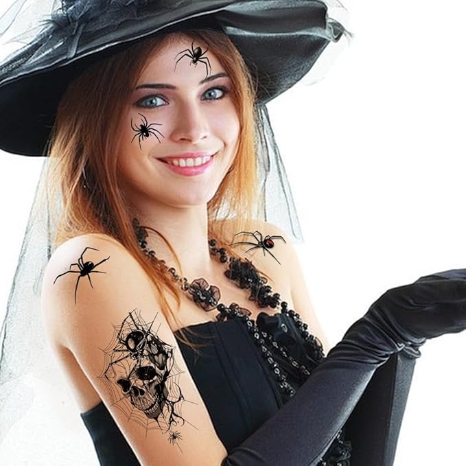 10 Sheets Halloween Temporary Tattoos Red Brown Spider Fake Tattoos Spider Web Styles Mixed Halloween Tattoos Waterproof Cobweb Tattoo Realistic Black Stickers for Kids Boys Girls Body Art Makeup