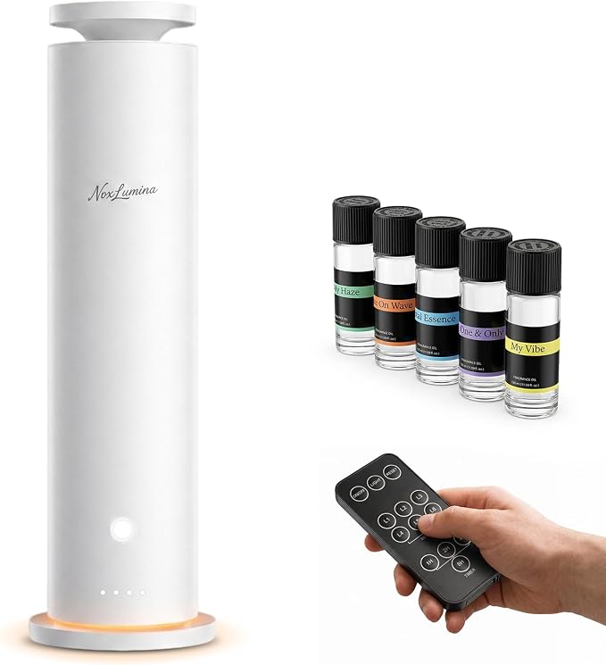 Waterless Diffuser Pro with 5 Scent Oils, Luxury Hotel-Class Essential Oil Diffuser Machine with 1500 Sq Ft Cover, 6 Mist, 4.06Oz Air Diffusers for Home Large Room Hotel SPA - White