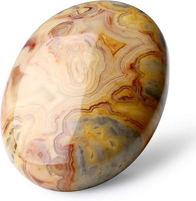 LAIDANLA Yellow Crazy Lace Agate 2.4" Large Palm Stone Healing Crystals Natural Gemstones Calming Effects Energy Balancing Reiki Polished Worry Stone Cleansing Protection 1PC