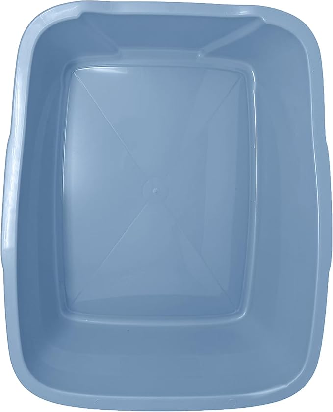Large Open Top Cat Litter Pan Low Entry Sides Stain & Odor Resistant High | Plastic Litter Box for Kittens, Senior & Arthritic Cats Multi Cat Household, Made Blue Eco Recycled Pet Toilet Tray