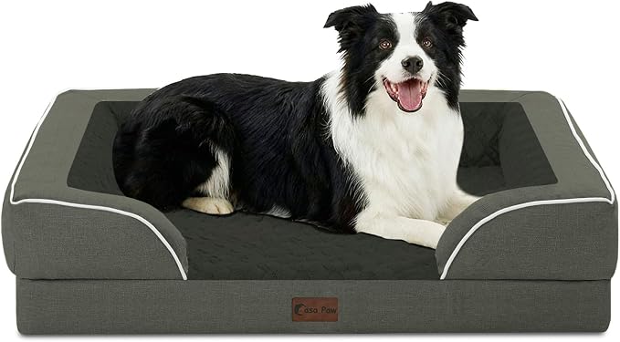 Orthopedic Washable Dog Bed for Medium Dogs, 35x22in, Dark Green | Orthopedic Foam Eases Joint Pressure, Bolsters Supports Head And Neck, Washable Pet Beds, Removable Cover, Non-Slip Bottom