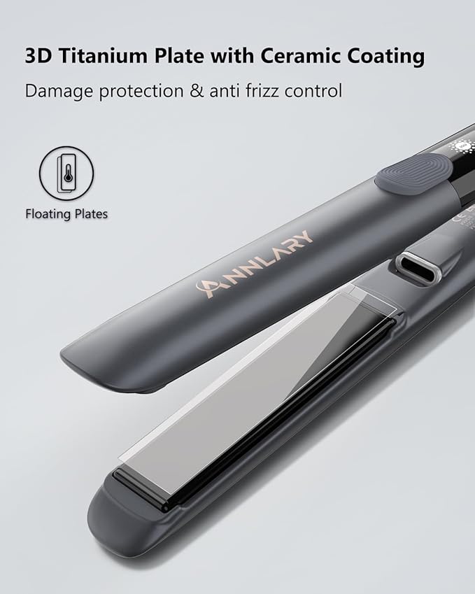 Annlary Hair Straightener 1 Inch Flat Iron and Curler 2 in 1 Titanium Ceramic Ionic Dual Voltage Straightener with Heat-Resistant Silicone, for Less Frizz, Shinier & Smoother