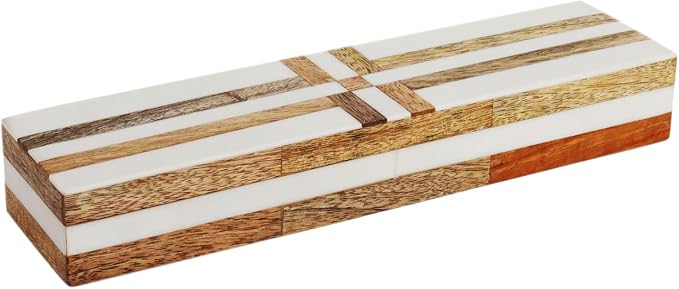 Handicrafts Home White Decorative Storage Box with Lid Wooden Entryway Organizer Box Key Holder Console Table Storage for Hallway Decor – Resin Inlay Patisserie Delight Collection- 10x2.5x1.5