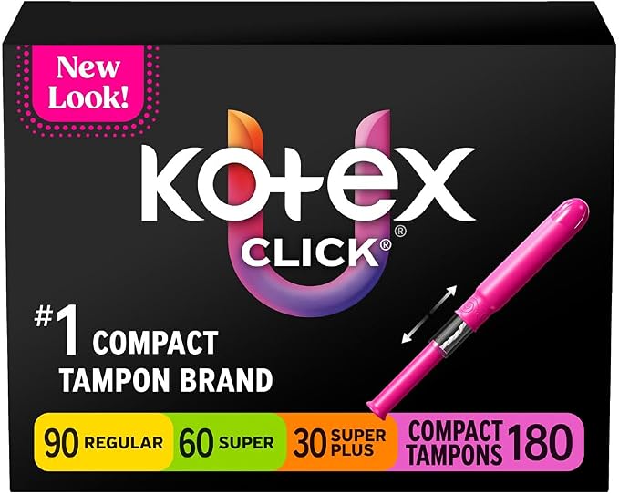 U by Kotex Click Compact Multipack Tampons, Regular/Super/Super Plus, Unscented, 180 Count (6 Packs of 30)