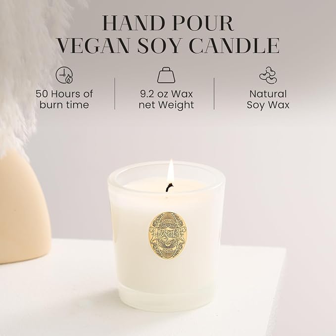 M&SENSE Natural Soy Candle | Creamy Vanilla Pie & White | 9.2 oz, 50H Burn Time | Luxury Scented Candle for Relaxation, Gifting, Home Décor | Ideal for Bedroom, Office, Party Ambiance