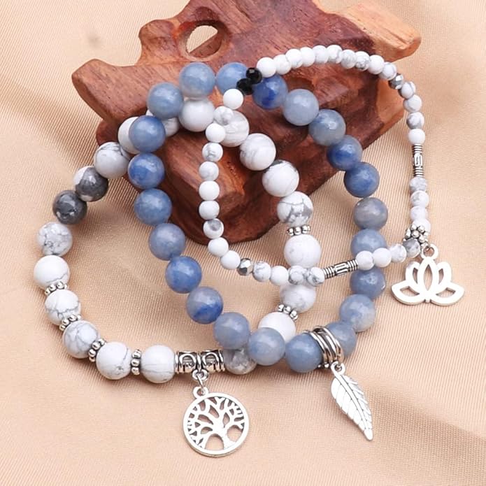 UEUC Tree of Life Yoga Healing Stone Bracelets,Multilayer Lotus Chakra Stone Reiki Bracelet Sets,Anxiety Crystal Natural Stone,for Women Stress Relief