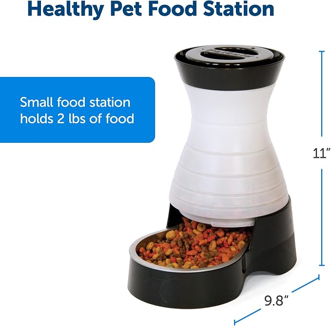 PetSafe Healthy Pet Food Station, 2 lb Gravity Feeder, Cats & Dogs, Small | Dry Food Dispenser, Removable Stainless Steel Bowl Is Dishwasher Safe, Space-Saving Design