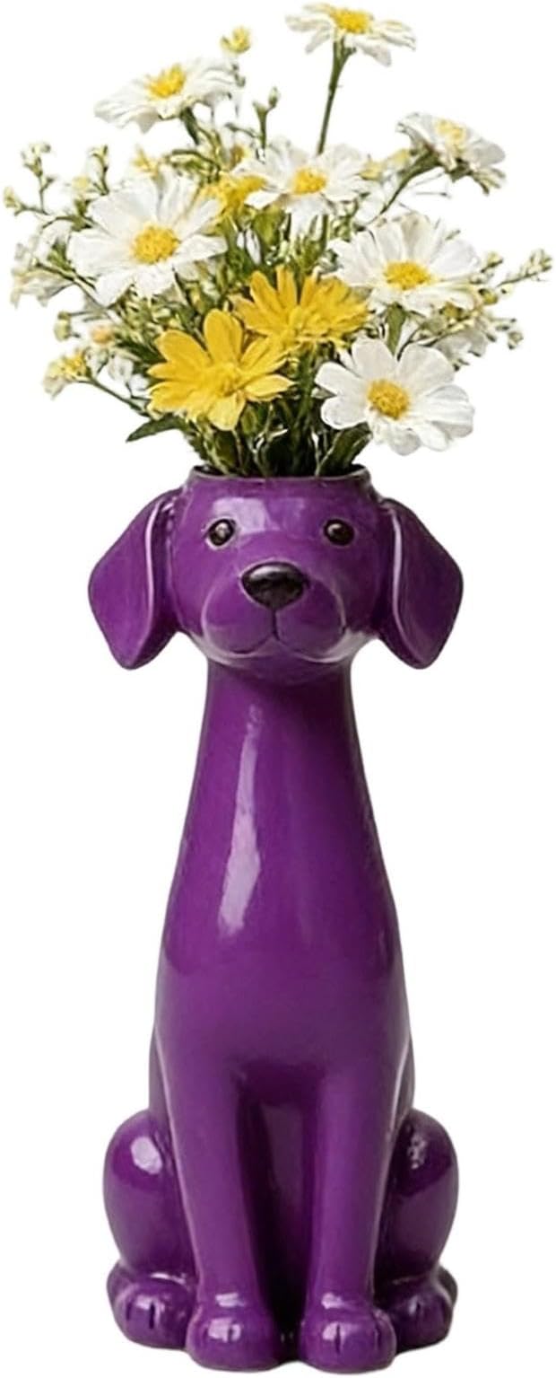 Quirky Dog Vase, Whimsical Boho Dog Flower Vase, Handcrafted Resin Decorative Dog Vases for Small Flowers, Funny Animal Resin Vases, Cute Puppy Planter for Desk Shelf, Boho Home Office Decor