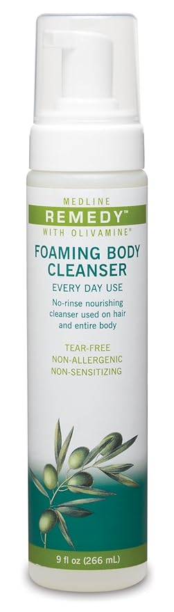 Medline Remedy Olivamine Foaming Body Cleanser, No Rinse, Scented, 9-oz Pump Bottle