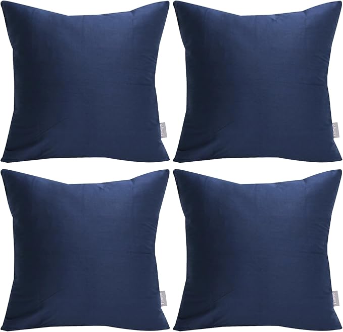 Thmyo 4-Pack 100% Cotton Comfortable Solid Decorative Throw Pillow Case Square Cushion Cover Pillowcase Sublimation Blank Pillow Covers Christmas DIY Throw Pillowcase(24x24inch/60x60cm,Midnight Blue)