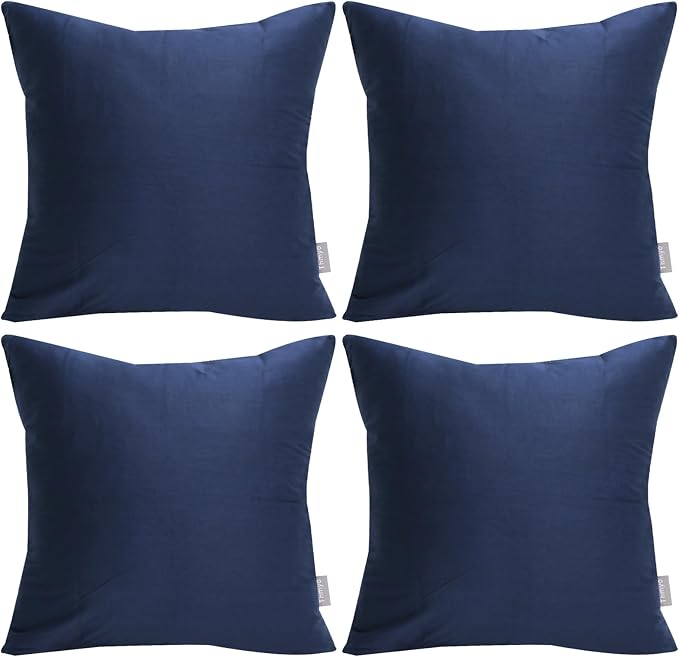 Thmyo 4-Pack 100% Cotton Comfortable Solid Decorative Throw Pillow Case Square Cushion Cover Pillowcase Sublimation Blank Pillow Covers Christmas DIY Throw Pillowcase(16x16inch/40x40cm,Midnight Blue)