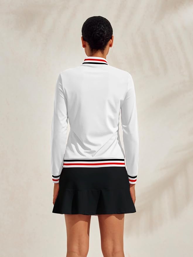 ACEGOLFS Womens Golf Polo Shirts Solid Long Sleeve Quarter Zip Pullover Shirt for Women UPF 50+ Rash Guard Ladies Workout Top