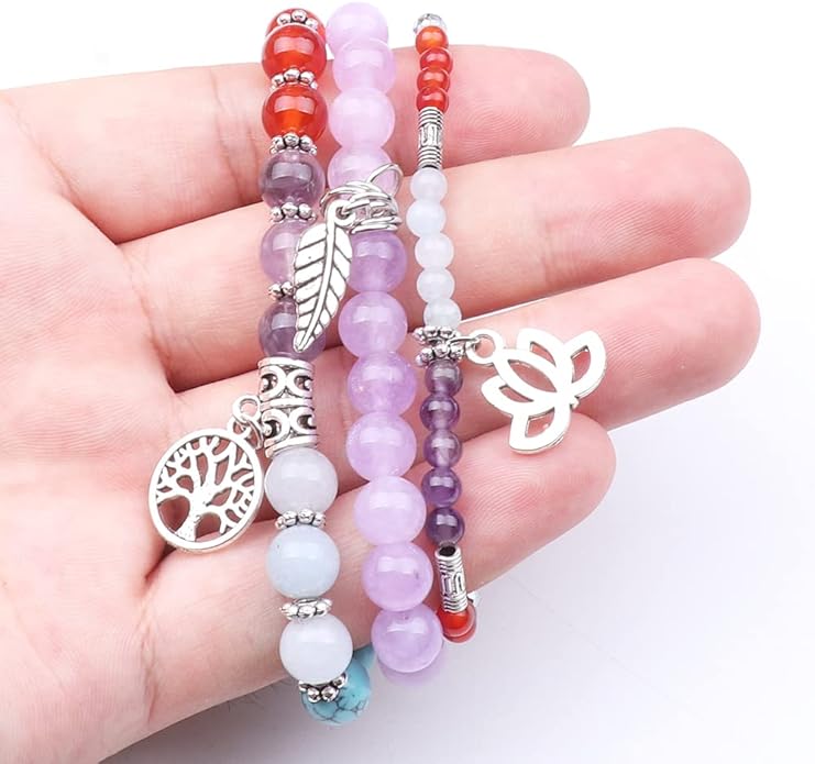 UEUC Tree of Life Yoga Healing Stone Bracelets,Multilayer Lotus Chakra Stone Reiki Bracelet Sets,Anxiety Crystal Natural Stone,for Women Stress Relief