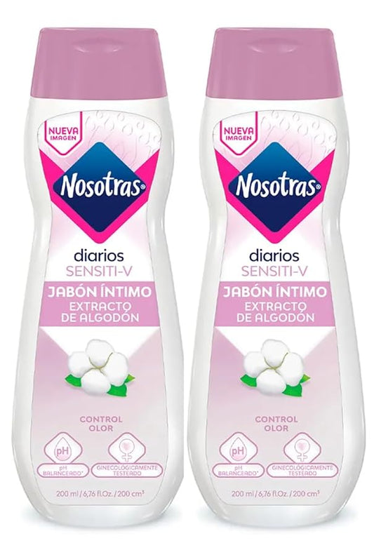Nosotras Feminine Wash Kit Intimate Soap Sensiti-V | Pack x2 Jabon Intimo Sensiti-V Extracto de Algodon Colombia x2(6.76oz - 200ml)